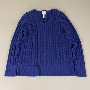 St Johns Bay Cable Knit‎ Sweater Plus Size 2X Royal Blue V-Neck Long Sleeve EUC